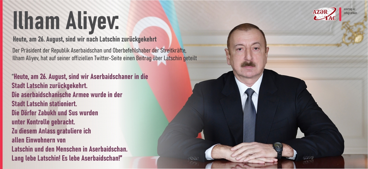Ilham Aliyev: Heute, am 26. August, sind wir nach Latschin zurückgekehrt
