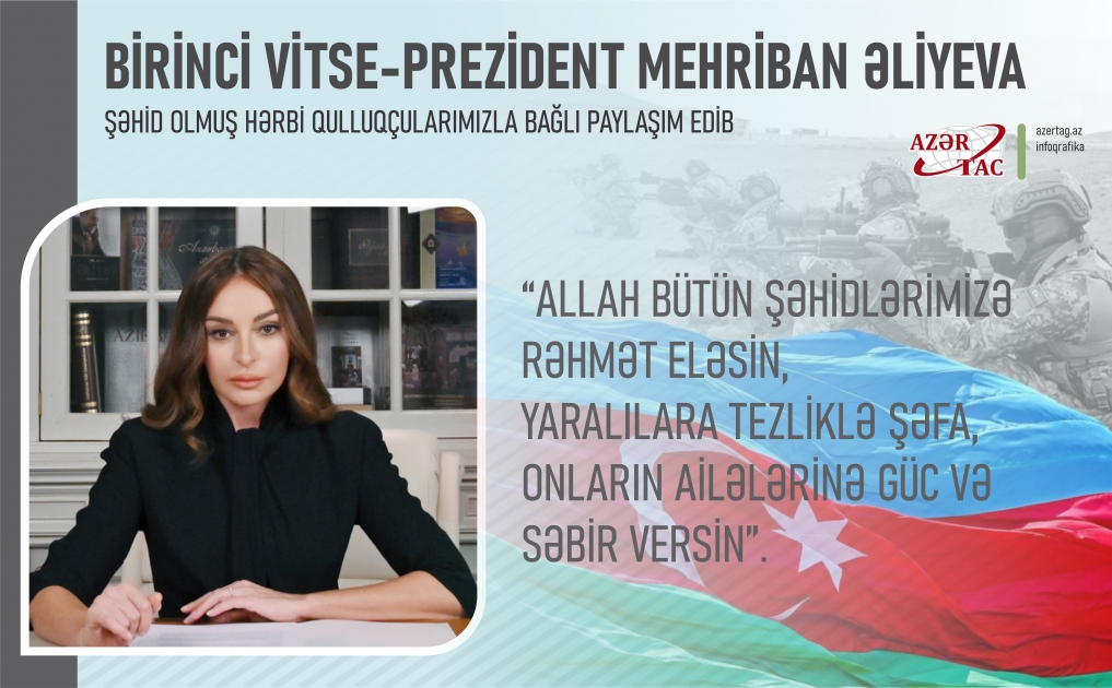 Birinci vitse-prezident Mehriban Əliyeva şəhid olmuş hərbi qulluqçularımızla bağlı paylaşım edib