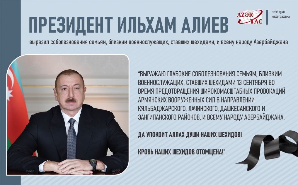 Президент Ильхам Алиев выразил соболезнования семьям, близким военнослужащих, ставших шехидами, и всему народу Азербайджана
