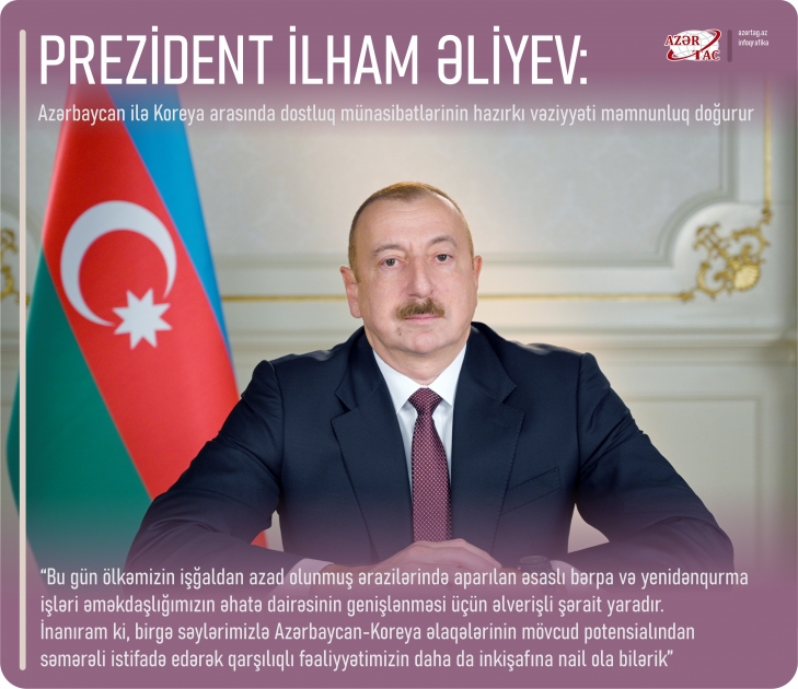 Prezident İlham Əliyev: Azərbaycan ilə Koreya arasında dostluq münasibətlərinin hazırkı vəziyyəti məmnunluq doğurur