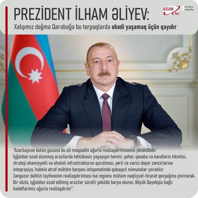 Prezident İlham Əliyev: Xalqımız doğma Qarabağa bu torpaqlarda əbədi yaşamaq üçün qayıdır