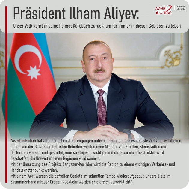 Präsident Ilham Aliyev: Unser Volk kehrt in seine Heimat Karabach zurück, um für immer in diesen Gebieten zu leben