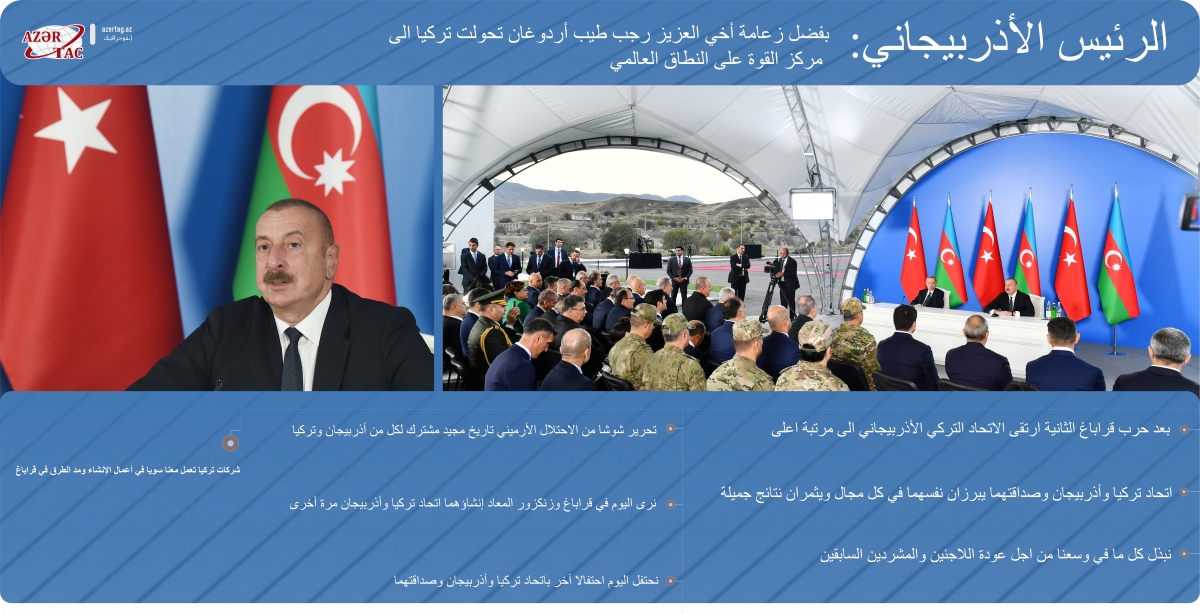 الرئيس الأذربيجاني: بفضل زعامة أخي العزيز رجب طيب أردوغان تحولت تركيا الى مركز القوة على النطاق العالمي