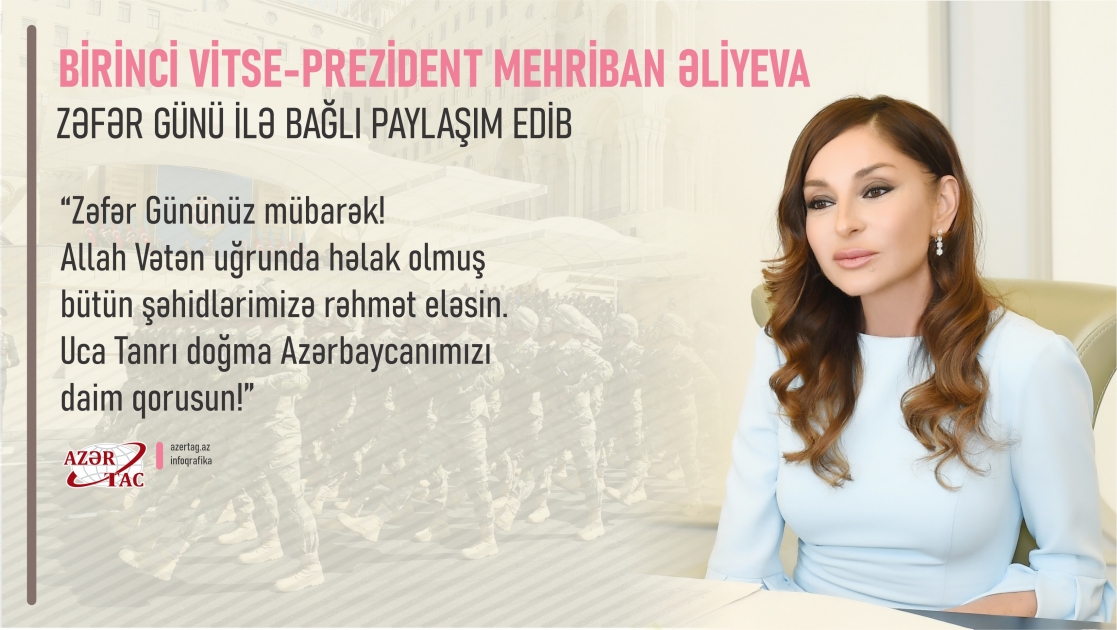 Birinci vitse-prezident Mehriban Əliyeva Zəfər Günü ilə bağlı paylaşım edib
