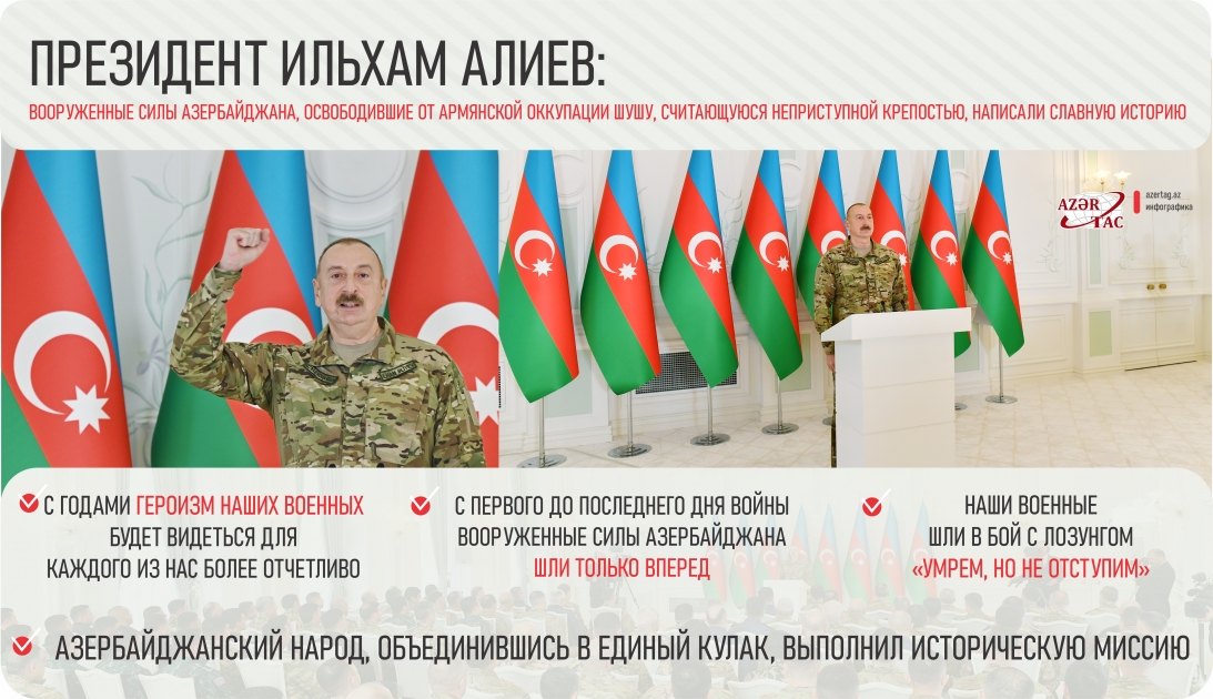 Президент Ильхам Алиев: Вооруженные силы Азербайджана, освободившие от армянской оккупации Шушу, считающуюся неприступной крепостью, написали славную историю