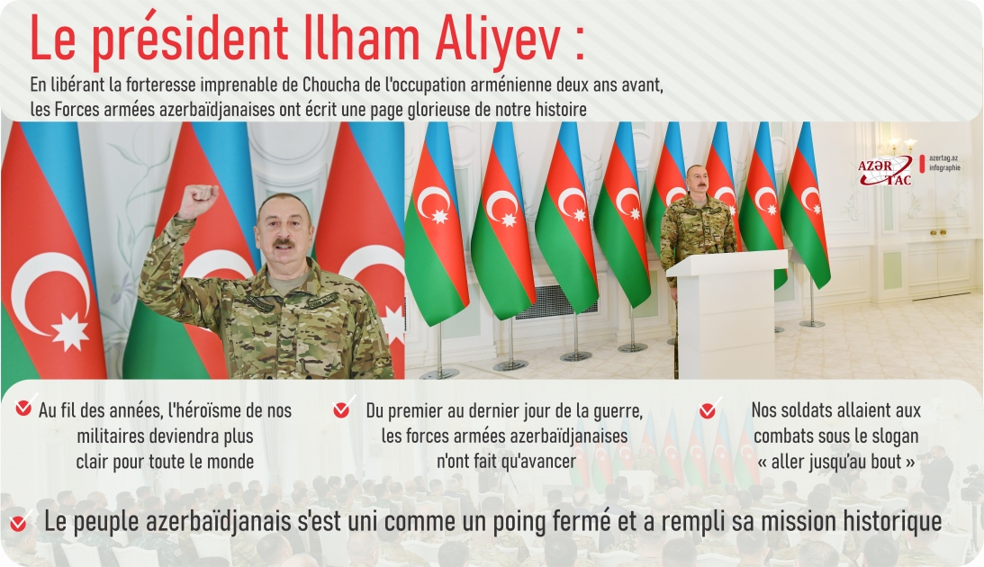 Le président Ilham Aliyev : En libérant la forteresse imprenable de Choucha de l'occupation arménienne deux ans avant, les Forces armées azerbaïdjanaises ont écrit une page glorieuse de notre histoire