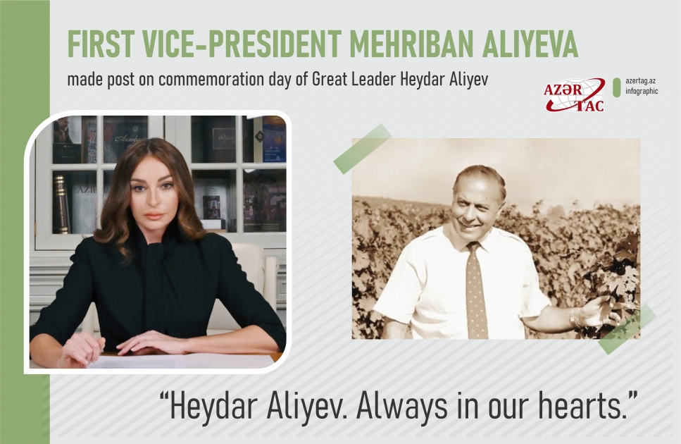 First Vice-President Mehriban Aliyeva made post on commemoration day of Great Leader Heydar Aliyev