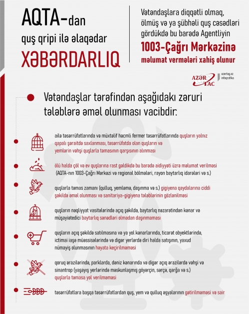 AQTA-dan quş qripi ilə əlaqədar xəbərdarlıq