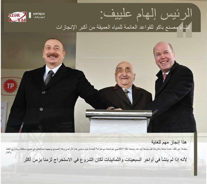 الرئيس إلهام علييف: إنشاء مصنع باكو للقواعد العائمة للمياه العميقة من أكبر الإنجازات