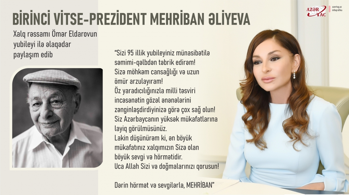 Birinci vitse-prezident Mehriban Əliyeva Xalq rəssamı Ömər Eldarovun yubileyi ilə əlaqədar paylaşım edib