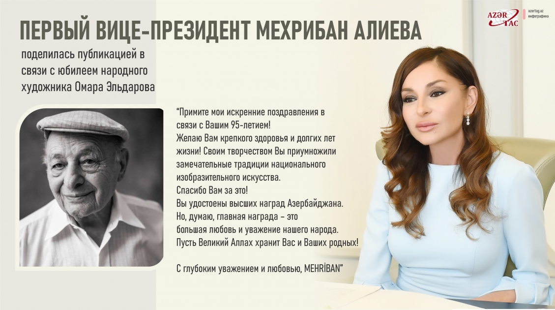 Первый вице-президент Мехрибан Алиева поделилась публикацией в связи с юбилеем народного художника Омара Эльдарова