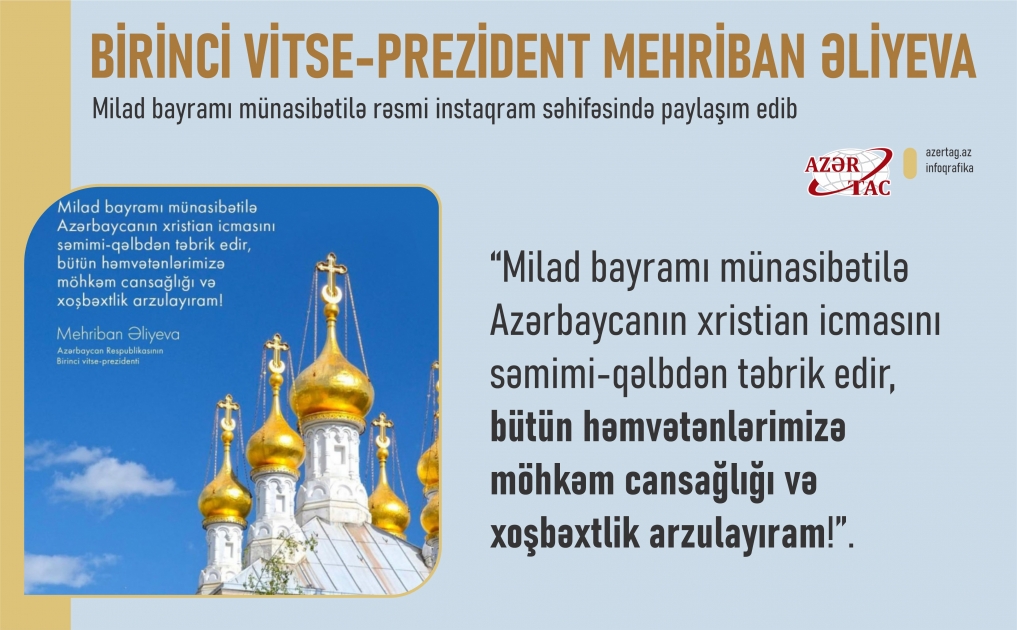Birinci vitse-prezident Mehriban Əliyeva Milad bayramı münasibətilə paylaşım edib