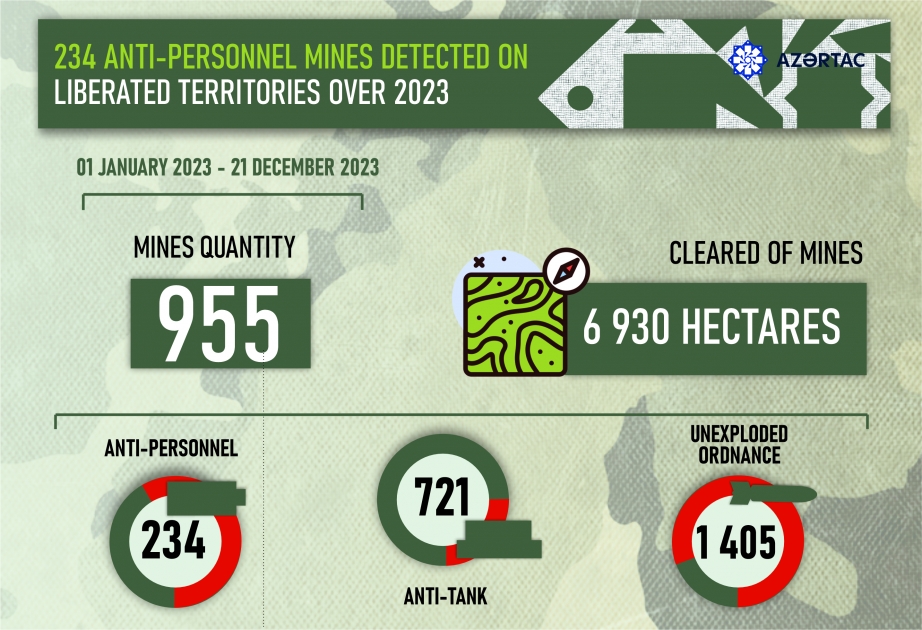 Azerbaijan detected 955 landmine in liberated territories over 2023