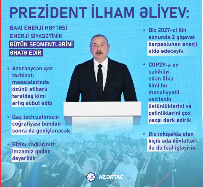 Prezident İlham Əliyev: Bakı Enerji Həftəsi enerji siyasətinin bütün seqmentlərini əhatə edir