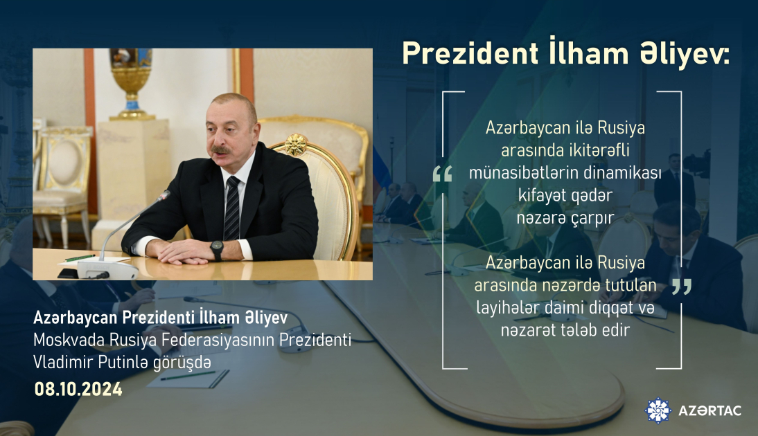 Prezident İlham Əliyev: Azərbaycan ilə Rusiya arasında ikitərəfli münasibətlərin dinamikası kifayət qədər nəzərə çarpır