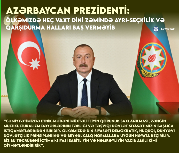 Azərbaycan Prezidenti: Ölkəmizdə heç vaxt dini zəmində ayrı-seçkilik və qarşıdurma halları baş verməyib