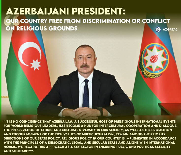 Azerbaijani President: Our country free from discrimination or conflict on religious grounds