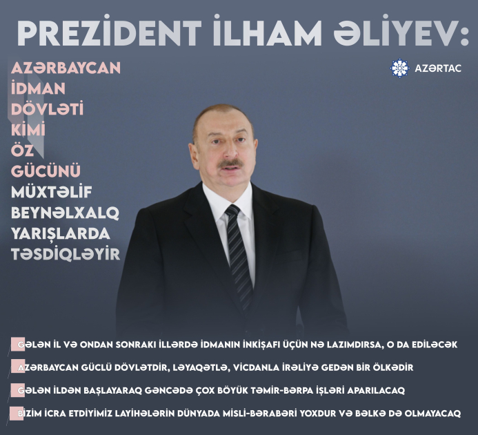 Prezident İlham Əliyev: Azərbaycan idman dövləti kimi öz gücünü müxtəlif beynəlxalq yarışlarda təsdiqləyir