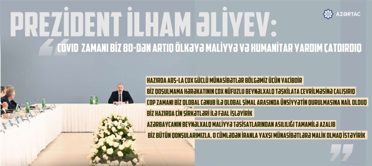 Prezident İlham Əliyev: COVID zamanı biz 80-dən artıq ölkəyə maliyyə və humanitar yardım çatdırdıq