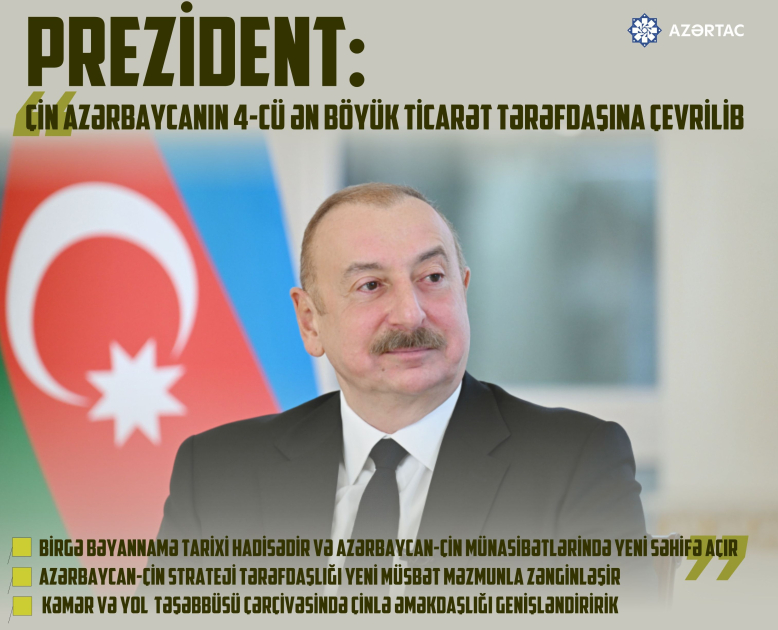 Prezident: Çin Azərbaycanın 4-cü ən böyük ticarət tərəfdaşına çevrilib