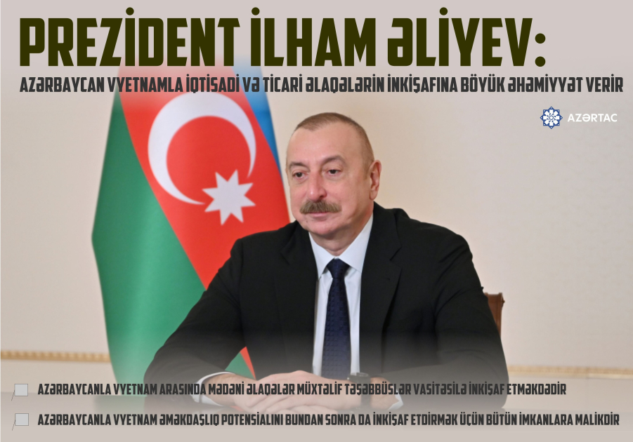 Prezident İlham Əliyev: Azərbaycan Vyetnamla iqtisadi və ticari əlaqələrin inkişafına böyük əhəmiyyət verir