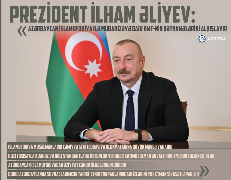 Prezident İlham Əliyev: Azərbaycan islamofobiya ilə mübarizəyə dair BMT-nin qətnamələrini alqışlayır
