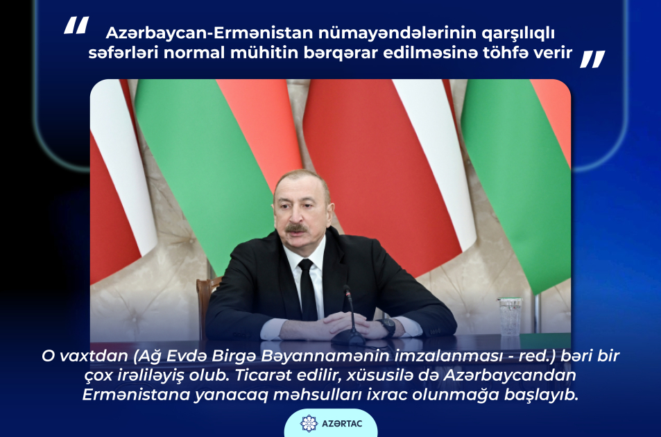Prezident: Azərbaycan-Ermənistan nümayəndələrinin qarşılıqlı səfərləri normal mühitin bərqərar edilməsinə töhfə verir