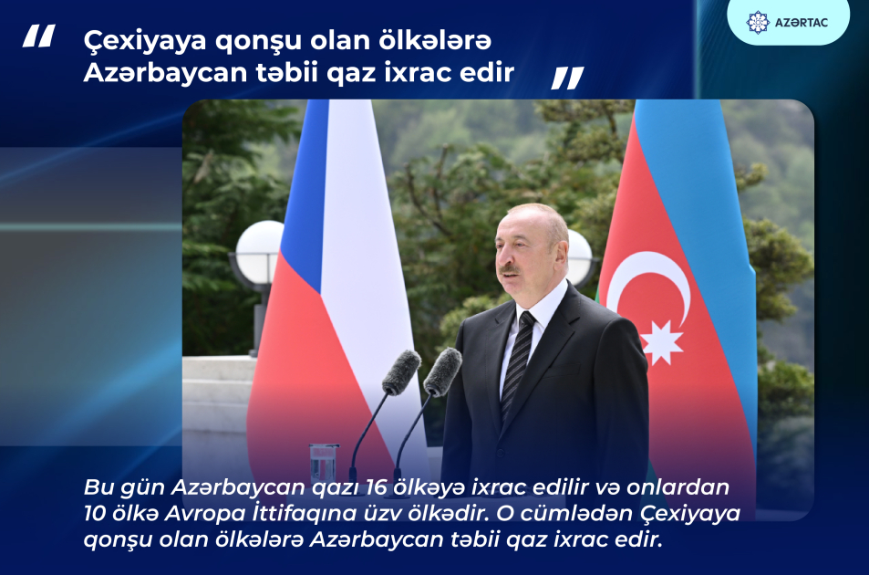 Prezident İlham Əliyev: Çexiyaya qonşu olan ölkələrə Azərbaycan təbii qaz ixrac edir