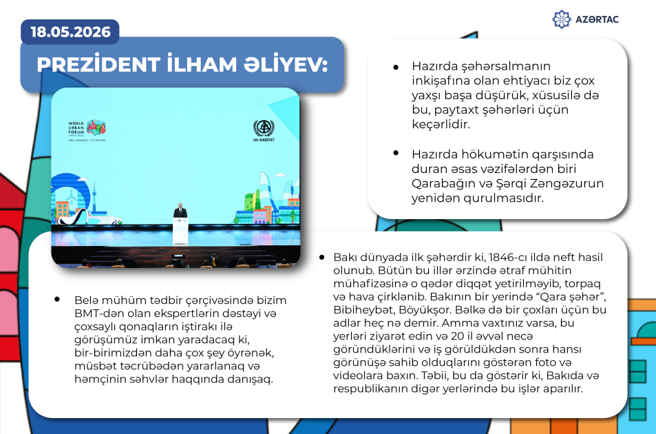WUF13-ün açılış mərasimində Prezident İlham Əliyevin çıxışından sitatlar: