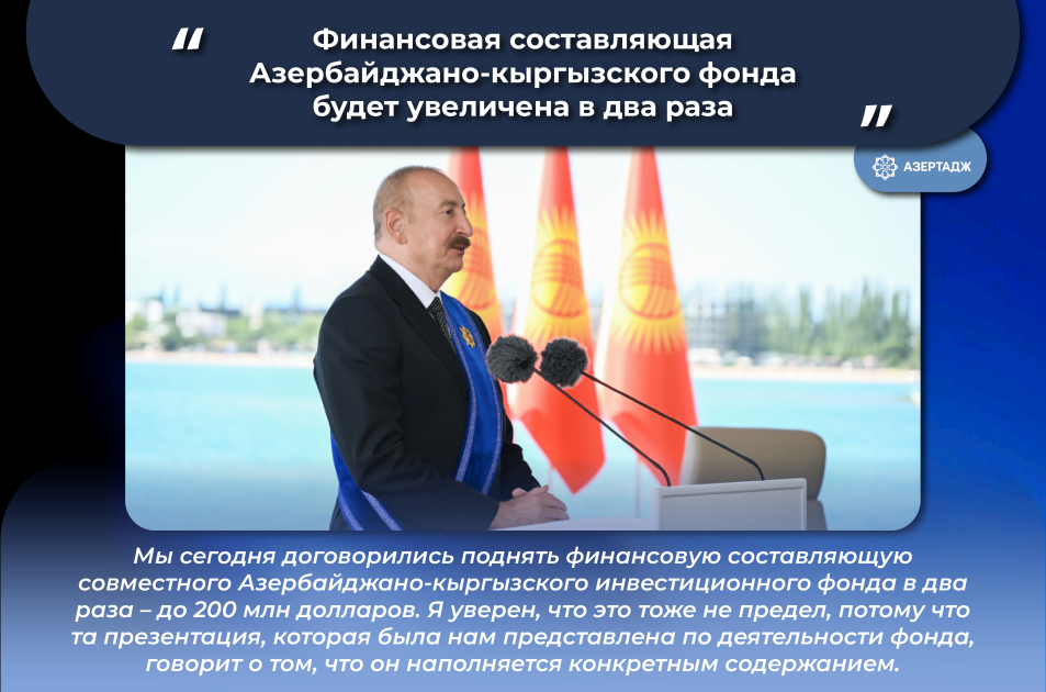 Финансовая составляющая Азербайджано-кыргызского фонда будет увеличена в два раза – до 200 млн долларов – Президент Ильхам Алиев