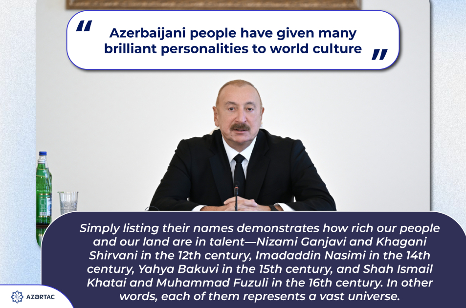 President Ilham Aliyev: Azerbaijani people have given many brilliant personalities to world culture