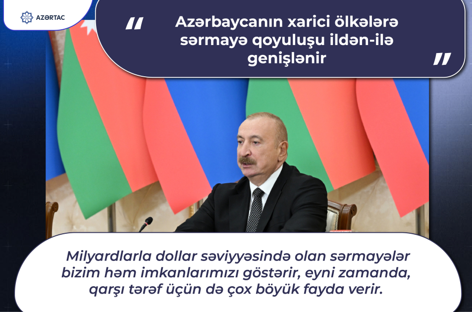 Prezident: Azərbaycanın xarici ölkələrə sərmayə qoyuluşu ildən-ilə genişlənir