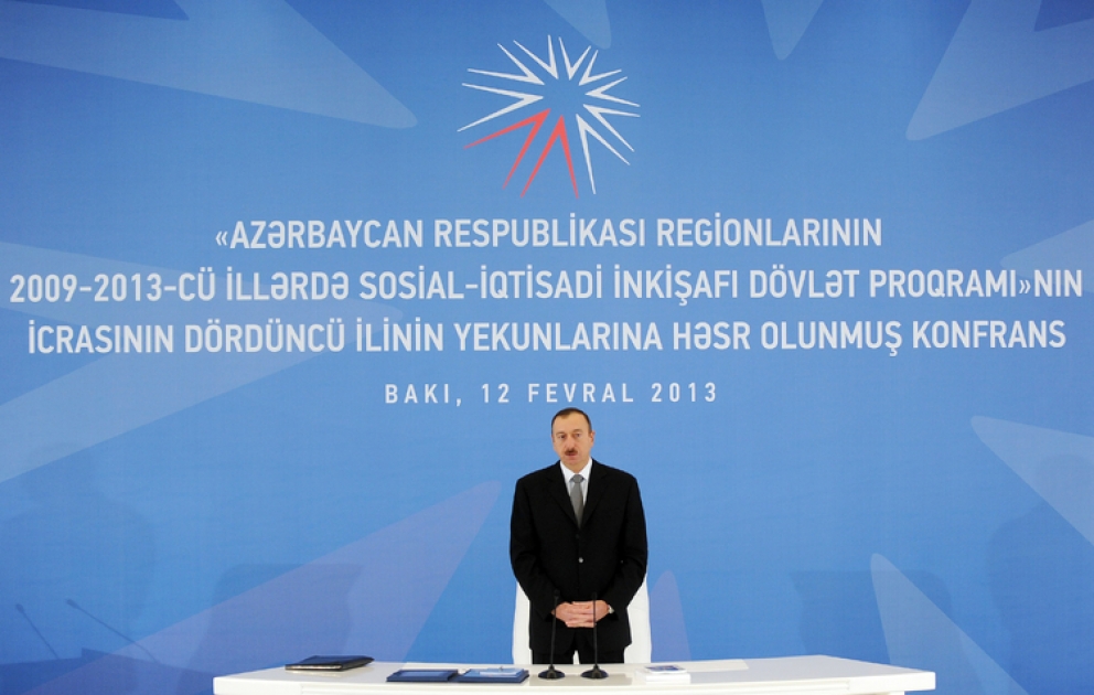 Une conférence consacrée au bilan de la quatrième année de la mise en œuvre du «Programme d’Etat pour le développement socio-économique des régions de la République d’Azerbaïdjan dans les années 2009-2013» s’est tenue sous la présidence du président Ilham Aliyev
