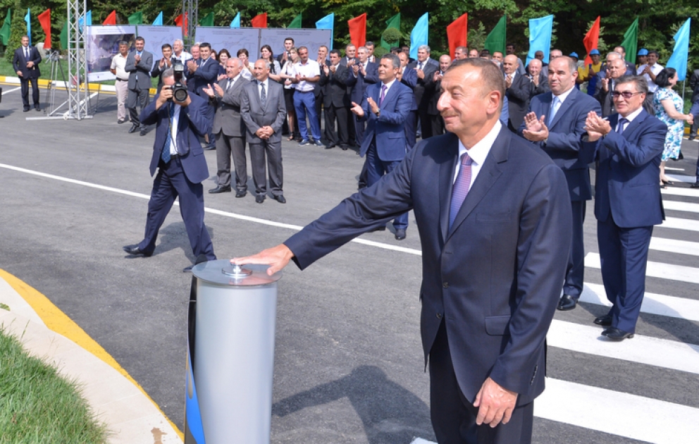 President Ilham Aliyev attends ceremony to pump drinking water to Oghuz city VİDEO