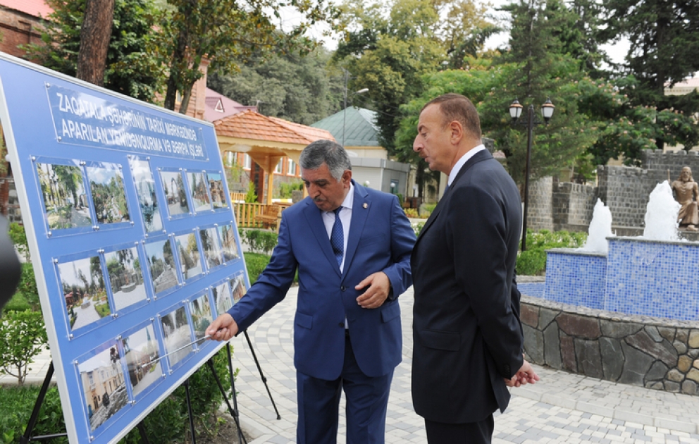 President Ilham Aliyev visits overhauled historical center of Zagatala city VİDEO