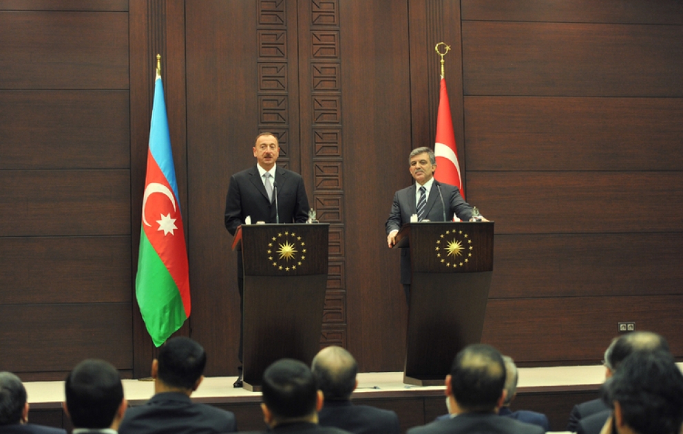 Prezident İlham Əliyev və Prezident Abdullah Gül mətbuata bəyanatlarla çıxış etmişlər VİDEO