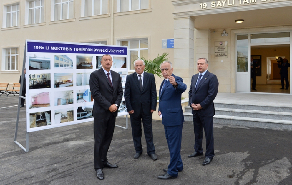 President Ilham Aliyev inspects two remodeled schools in Baku VİDEO