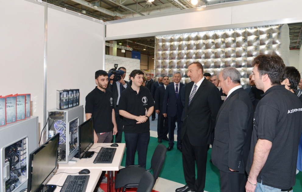 President Ilham Aliyev views BakuTel 2013 Exhibition VİDEO