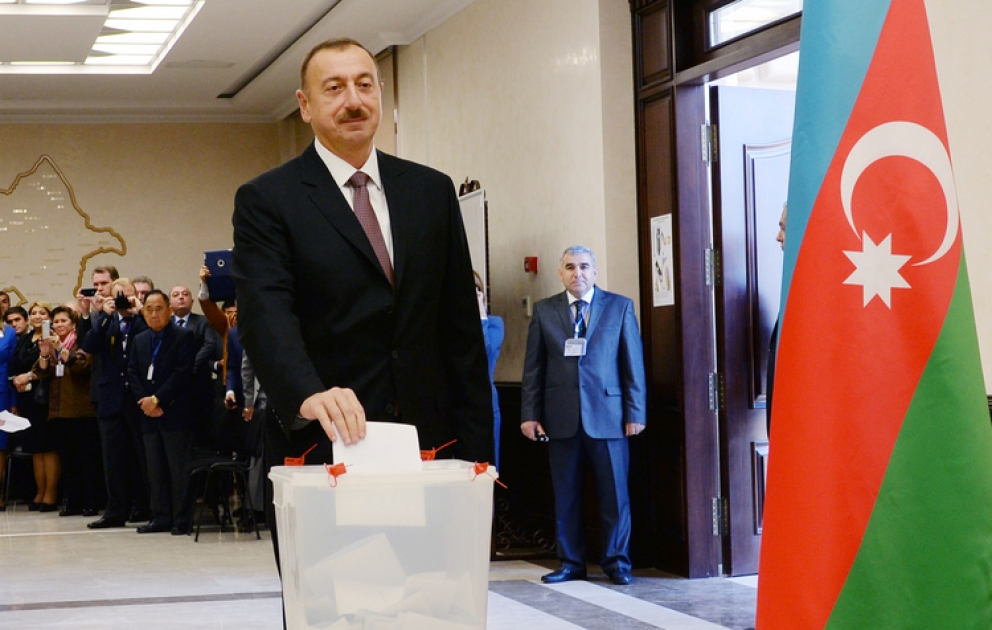 President Ilham Aliyev votes at polling station No 6 VİDEO