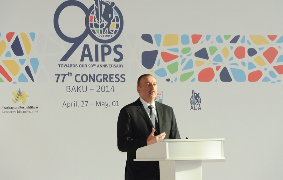 Zu Ehren der Teilnehmer des 77. Kongresses von AIPS ein Empfang gegebenPräsident von Aserbaidschan Ilham Aliyev nahm an der Zeremonie teil VIDEO