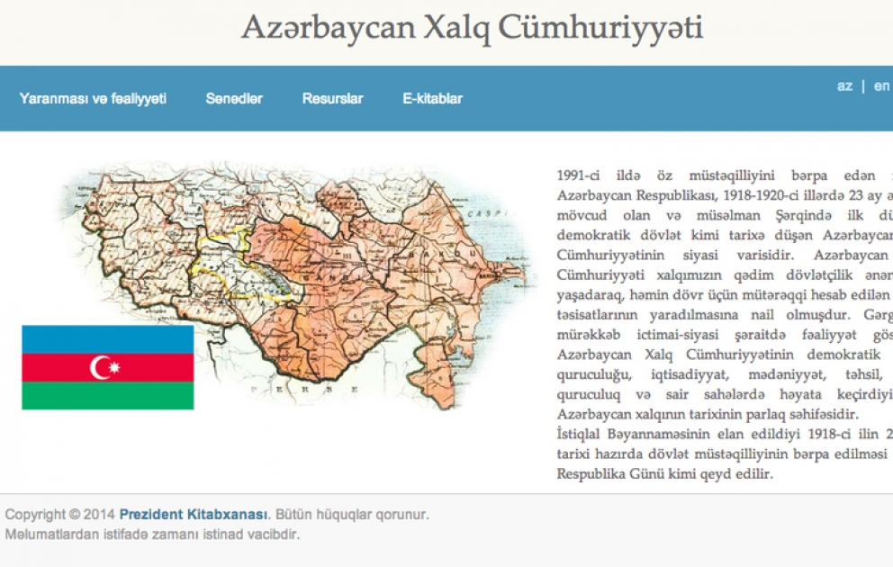 Prezident Kitabxanası “Azərbaycan Xalq Cümhuriyyəti” adlı elektron resursu internet istifadəçilərinə təqdim etmişdir VİDEO