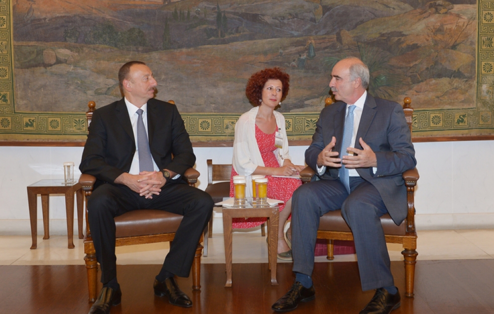 Azərbaycan Prezidenti İlham Əliyev Yunanıstan parlamentinin sədri Vanqelis Meimarakis ilə görüşmüşdür VİDEO