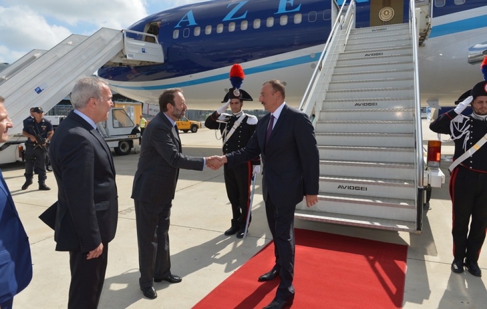 President Ilham Aliyev arrived in Italy on an official visit VIDEO