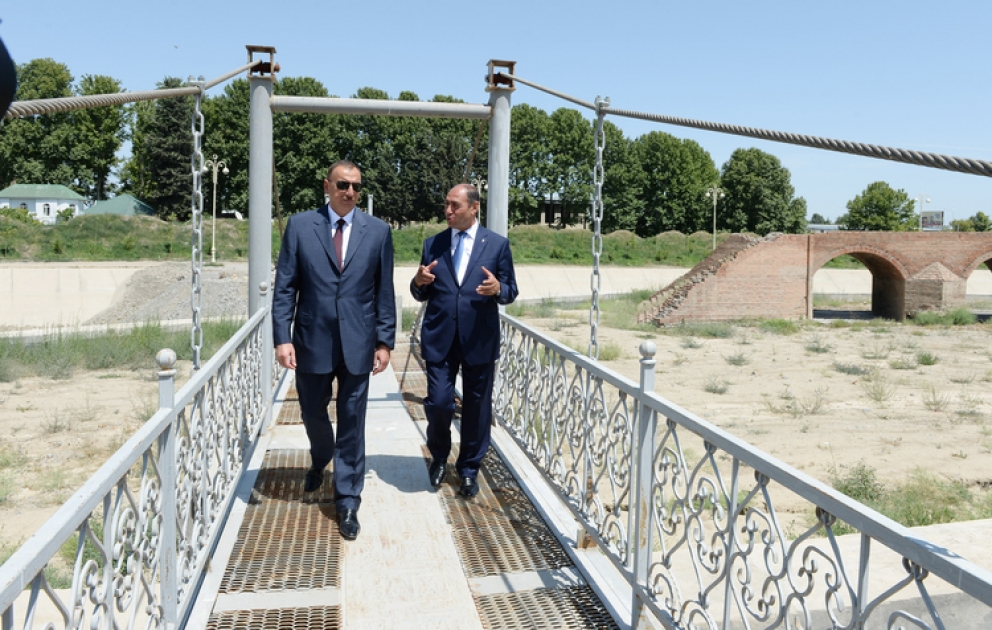 President Ilham Aliyev reviewed the progress of construction of the Heydar Aliyev park in Barda VIDEO