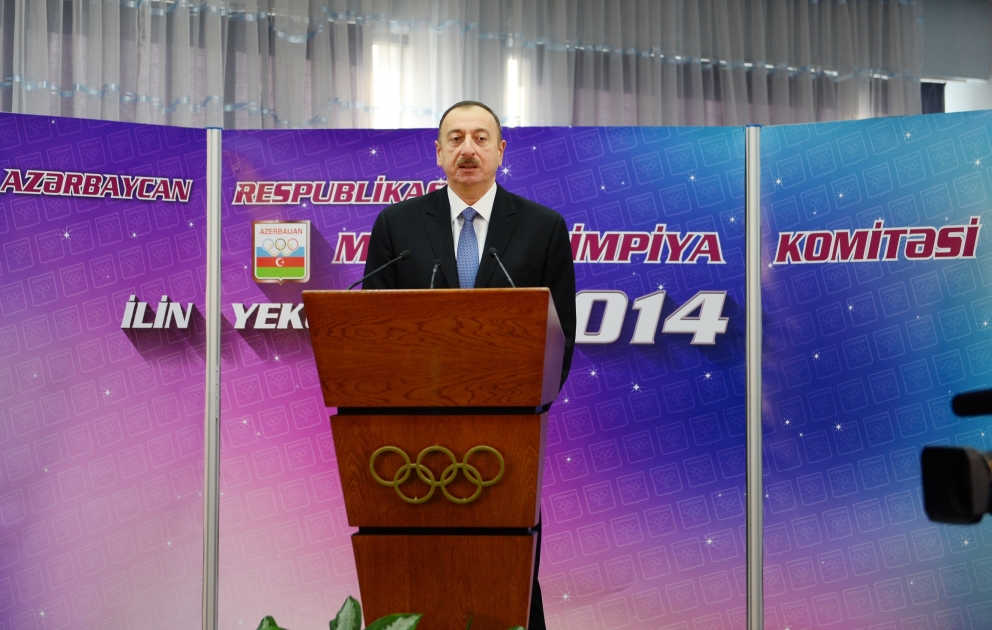 Prezident İlham Əliyev Milli Olimpiya Komitəsində 2014-cü ilin idman yekunlarına həsr olunan mərasimdə iştirak edib VİDEO