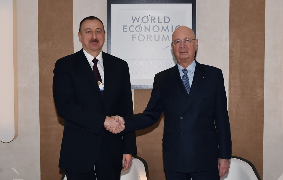 Prezident İlham Əliyevin Dünya İqtisadi Forumunun sədri Klaus Şvab ilə görüşü olub VİDEO