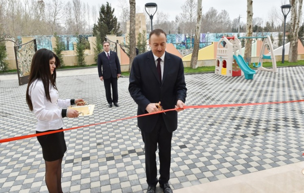 President Ilham Aliyev attended the opening of a kindergarten, the construction of which was initiated by the Heydar Aliyev Foundation in Mingachevir VIDEO