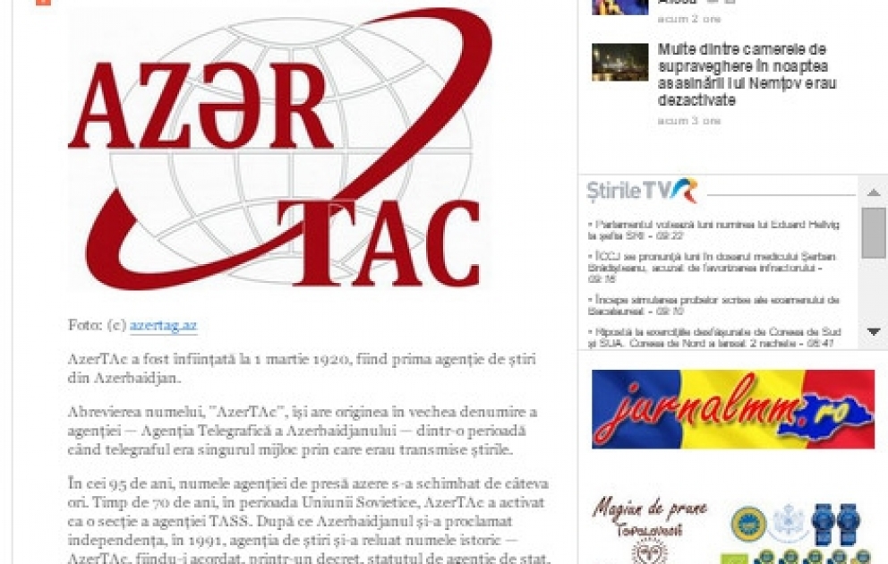 Rumıniyanın milli informasiya agentliyi AZƏRTAC-ın 95 illik fəaliyyətindən yazdı VİDEO