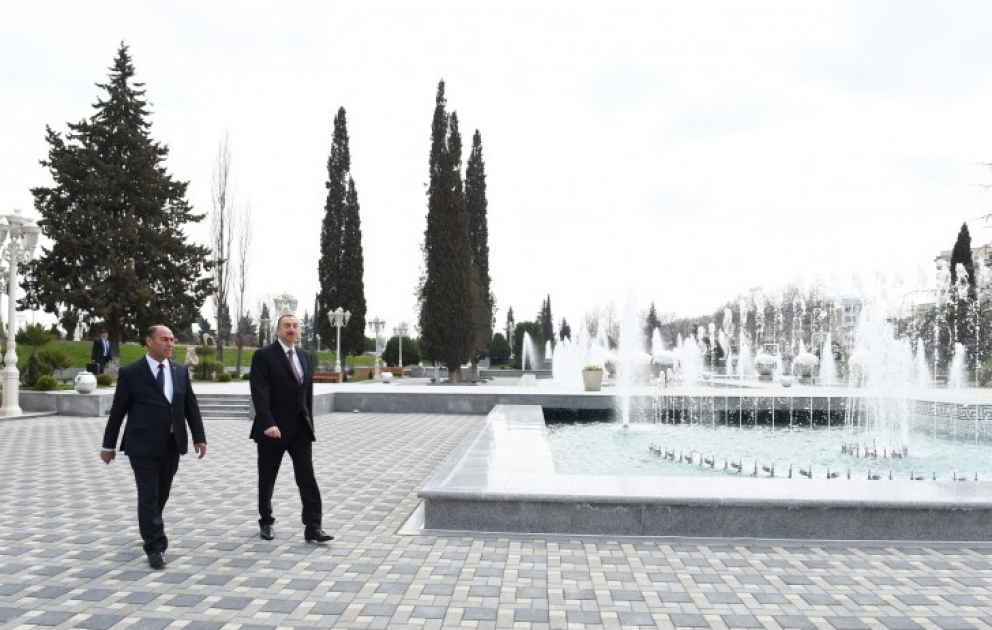 President Ilham Aliyev attended the opening of a park-boulevard after Heydar Aliyev in Barda VIDEO