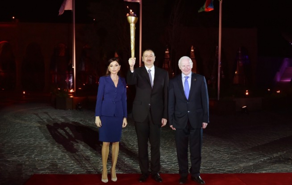 A ceremony was held to light the flame of Baku-2015 first European Games President Ilham Aliyev attended the ceremony VIDEO